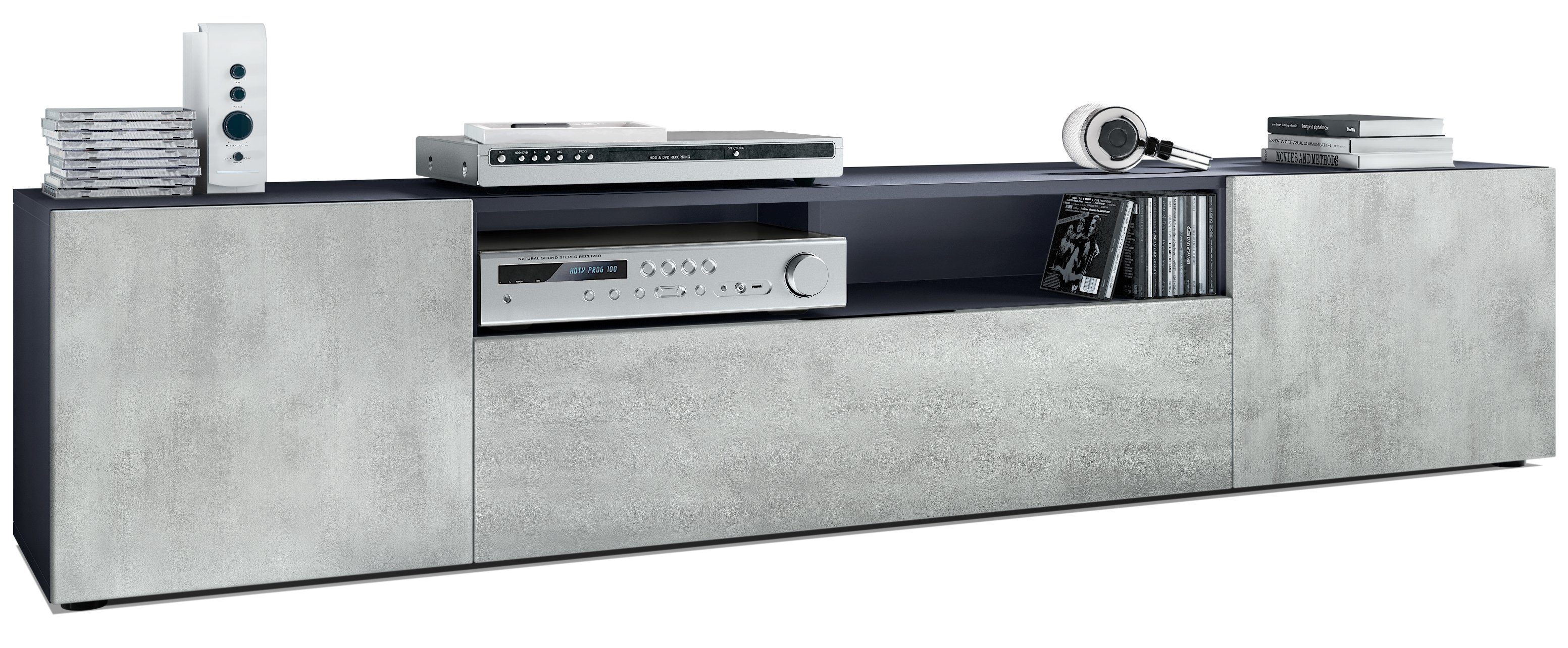 Vladon Lowboard Mogan 181cm - TV Kommode Schwarz/Eiche | Made In Germany